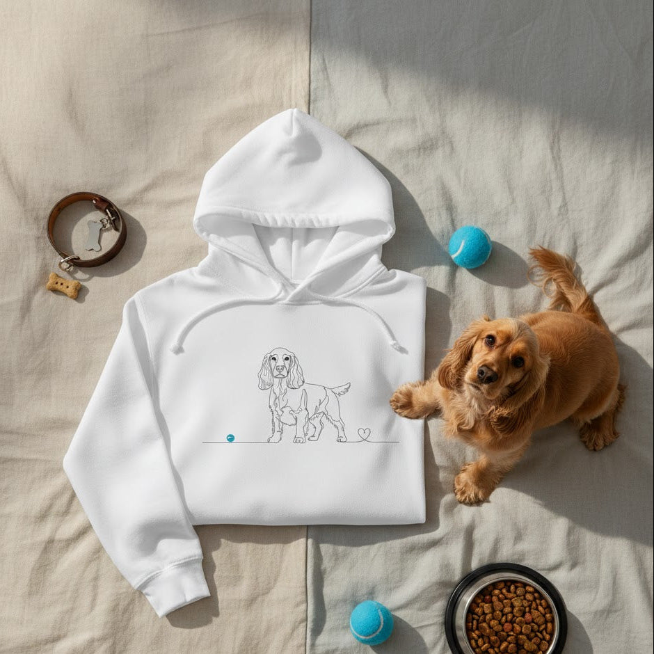 Felpa Unisex con Cappuccio - Cocker e cuore - Line Art