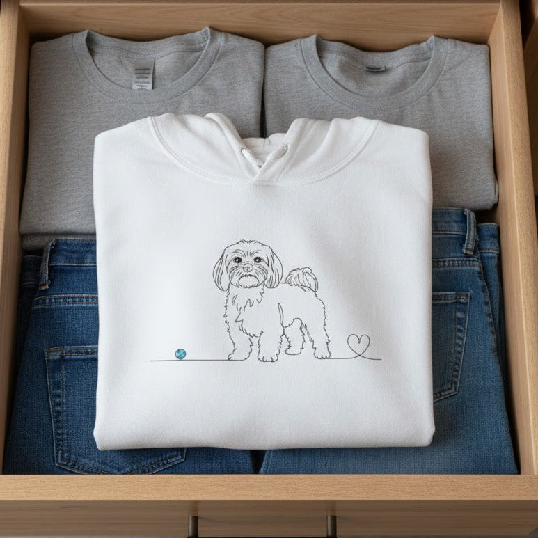 Felpa Unisex con Cappuccio - Maltese e cuore - Line Art