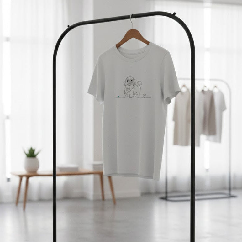 T-Shirt Unisex cotone biologioco - Pechinese e cuore - Line Art