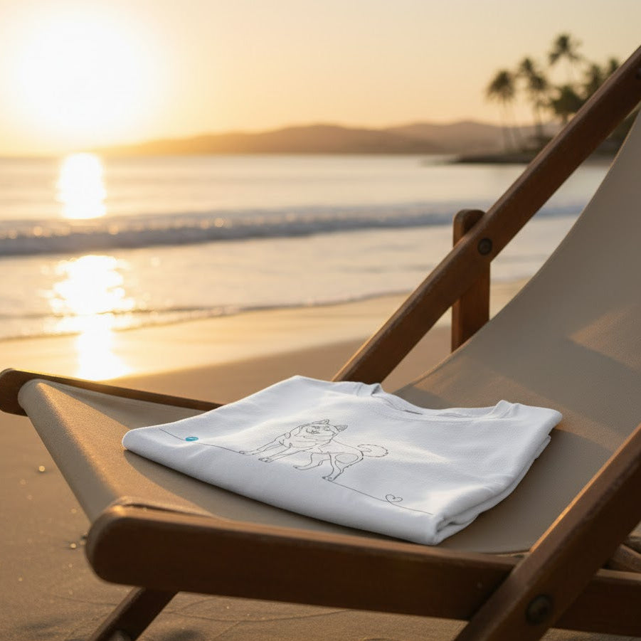 T-Shirt Unisex cotone biologico - Husky e cuore - Line Art