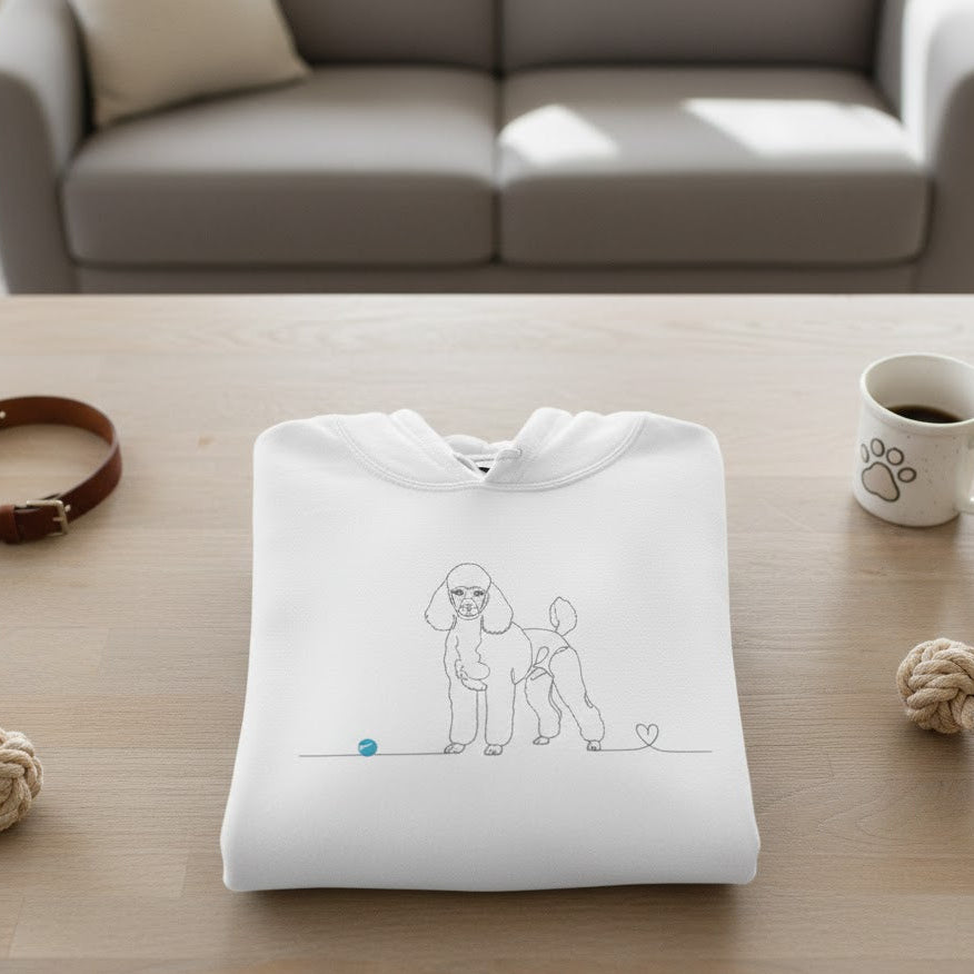 Felpa Unisex con Cappuccio - Barboncino e cuore - Line Art