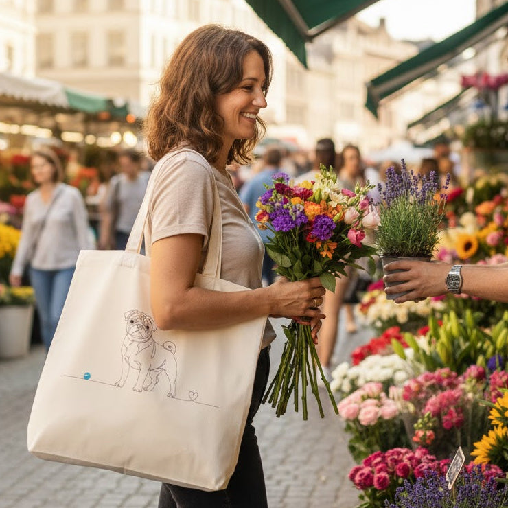 Borsa in cotone eco-friendly - Carlino e cuore - Line Art