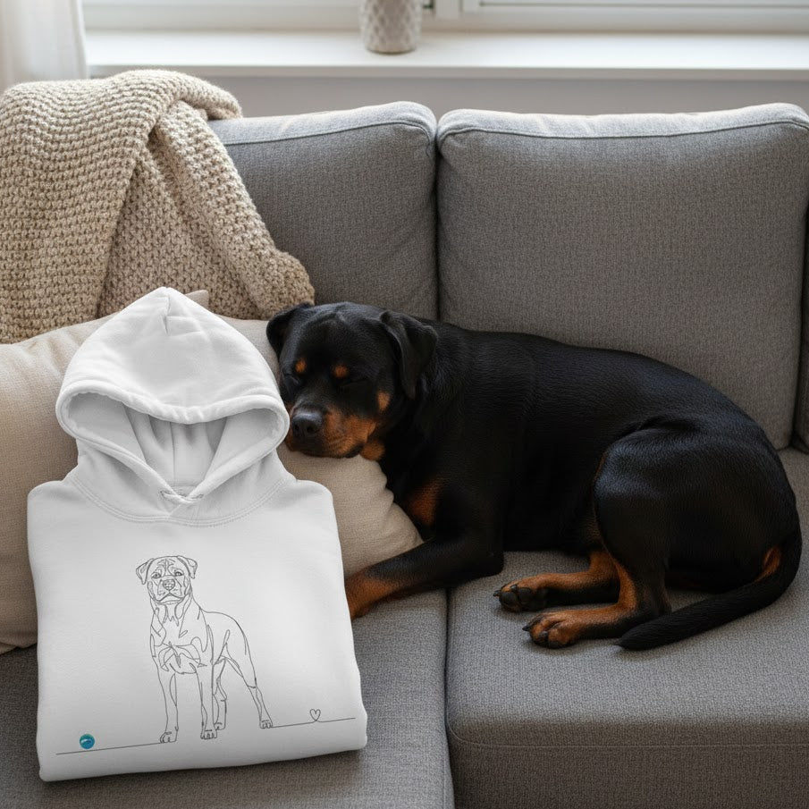 Felpa Unisex con Cappuccio - Rottweiler e cuore - Line Art