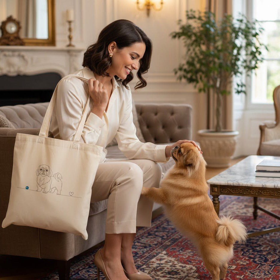 Borsa cotone eco-friendly - Pechinese e cuore - Line Art