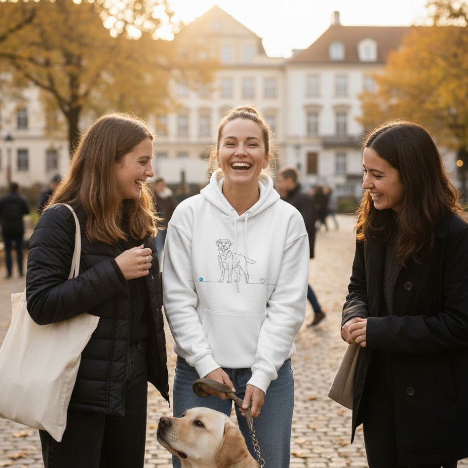 Felpa Unisex con Cappuccio -Labrador e cuore - Line Art