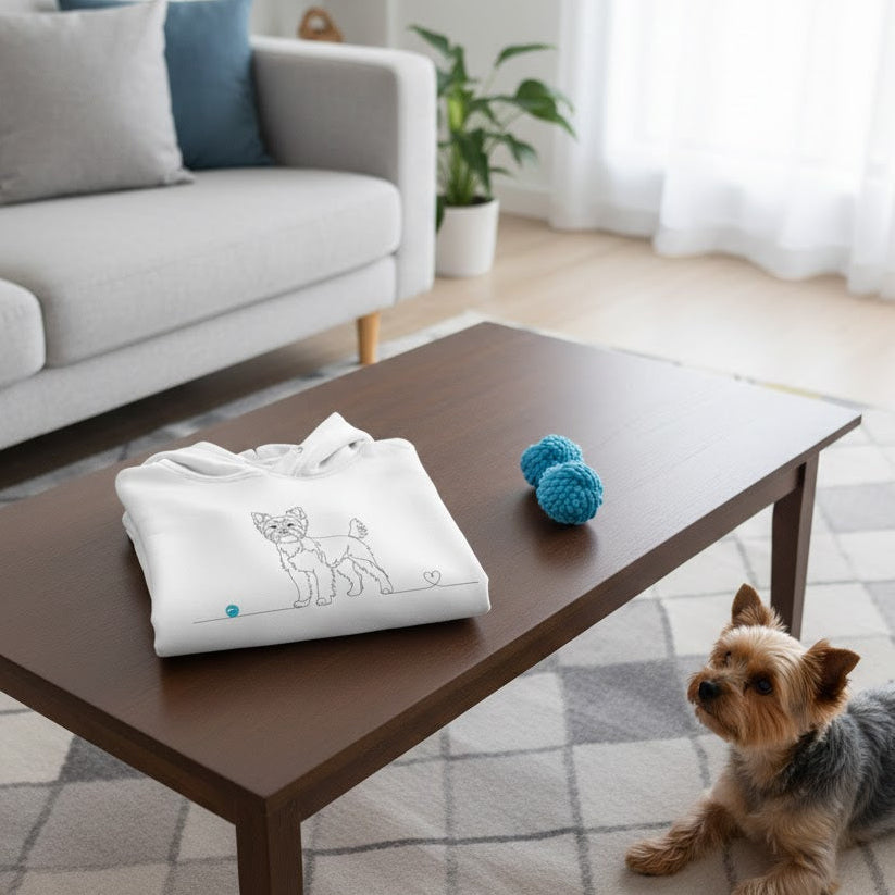 Felpa Unisex con Cappuccio - Yorkshire Terrier e cuore - Line Art