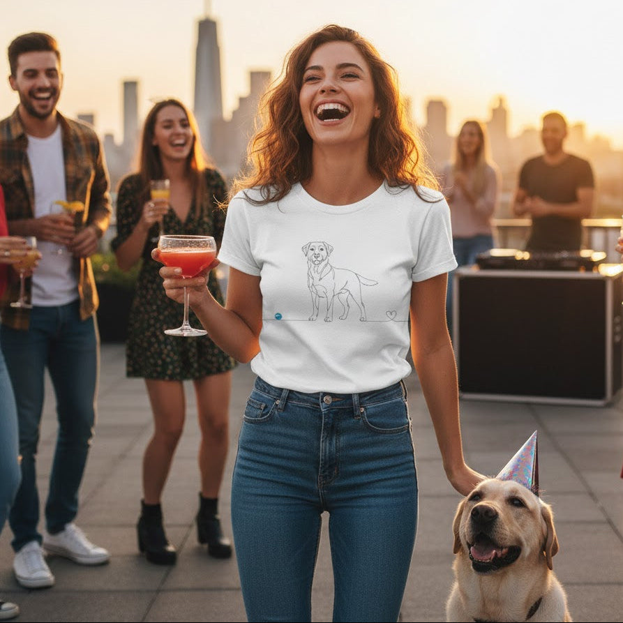 T-Shirt Unisex cotone biologico - Labrador e cuore - Line Art