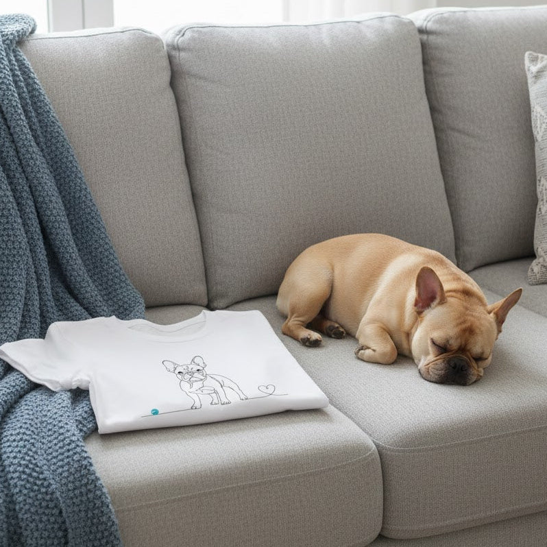 T-Shirt Unisex Cotone Biologico - Bulldog Francese e cuore - Line Art