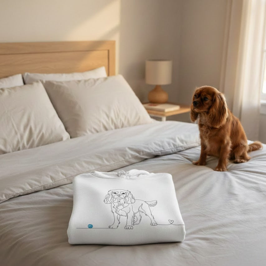 Felpa Unisex con Cappuccio - Cavalier King Charles - Line Art