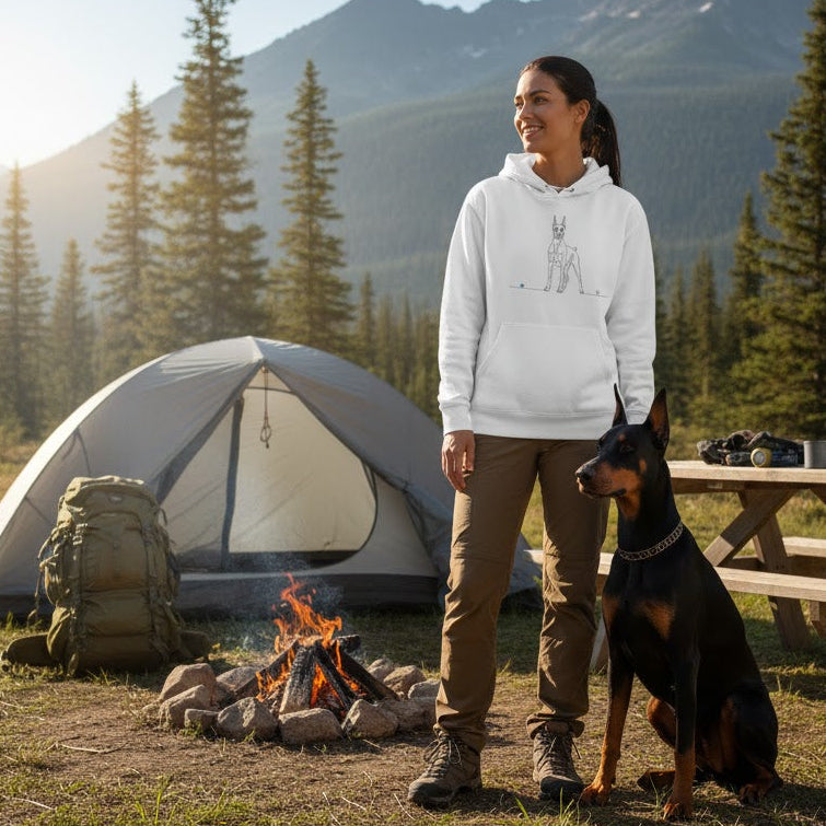 Felpa Unisex con Cappuccio - Dobermann e cuore - Line Art