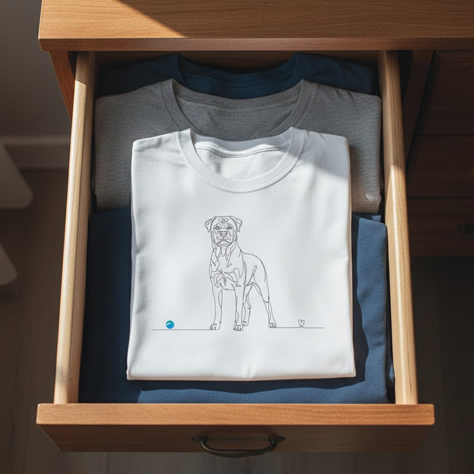 T-Shirt Unisex cotone biologico - Rottweiler e cuore - Line Art