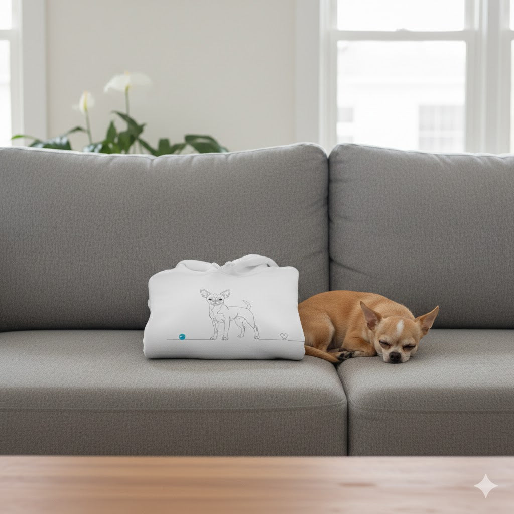 Felpa Unisex con Cappuccio - Chihuahua e cuore - Line Art