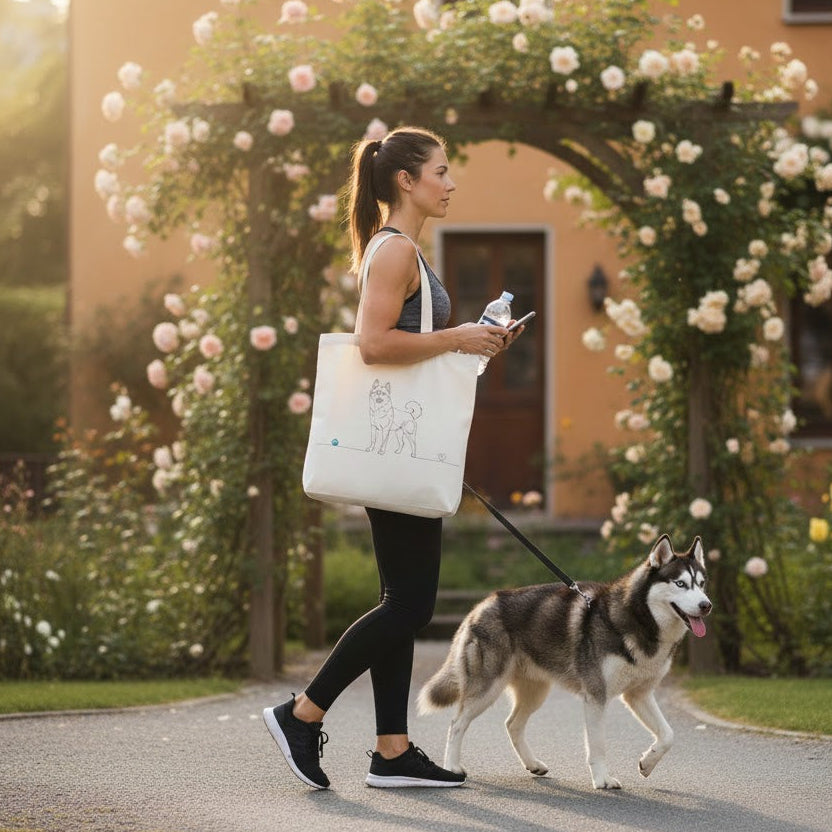 Borsa eco-friendly - Husky con cuore - Line Art