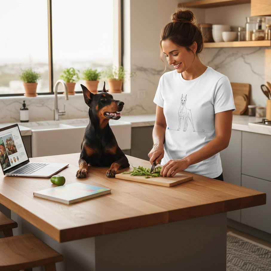 T-Shirt Unisex cotone biologico - Dobermann e cuore - Line Art