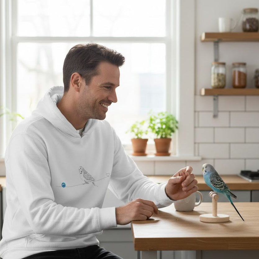 Felpa Unisex con Cappuccio - Pappagallino e cuore - Line Art