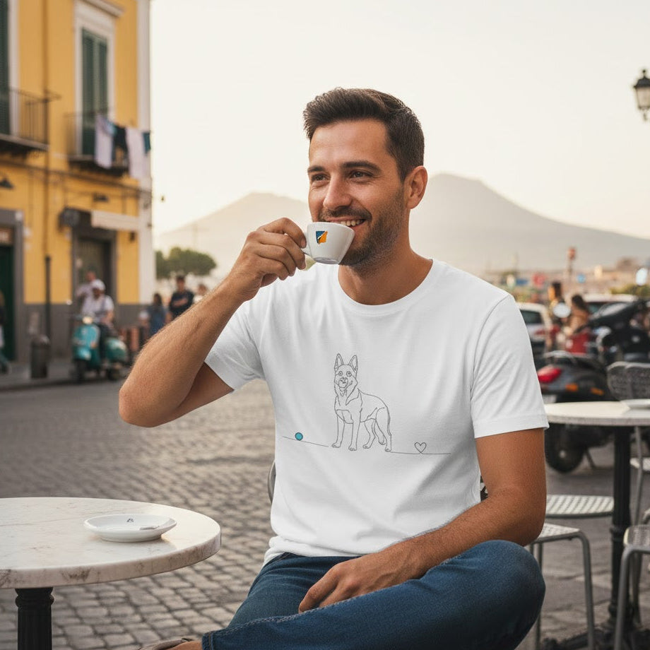 T-Shirt Unisex cotone biologico - Pastore Tedesco e cuore - Line Art