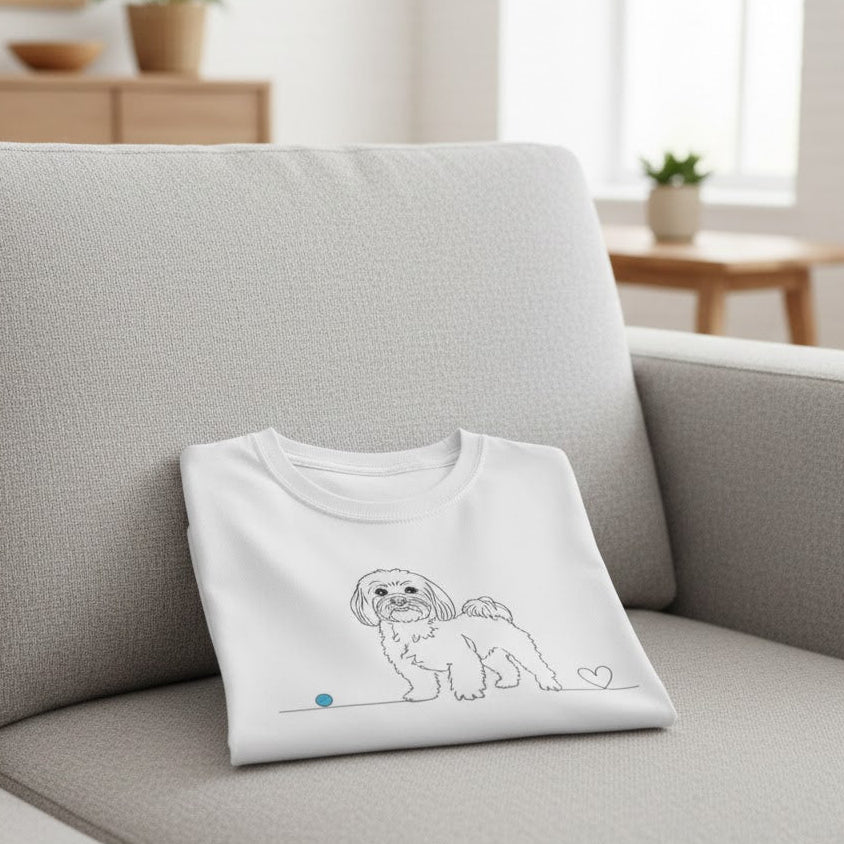 T-Shirt Unisex cotone Biologico -  Maltese e cuore - Line Art