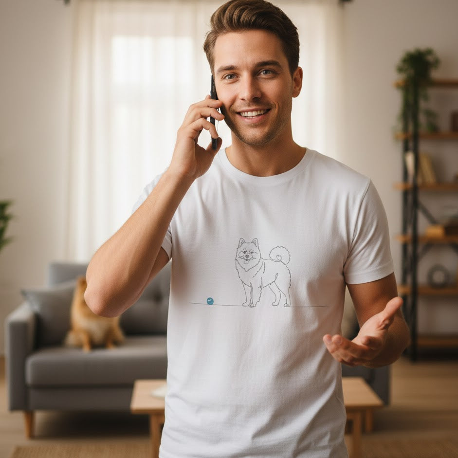 T-Shirt Unisex cotone biologico - Spitz di Pomerania con cuore - Line Art