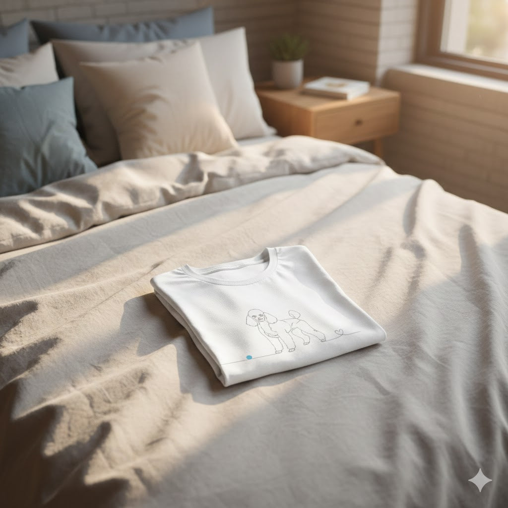 T-Shirt Unisex cotone Organico - Barboncino e cuore - Line Art