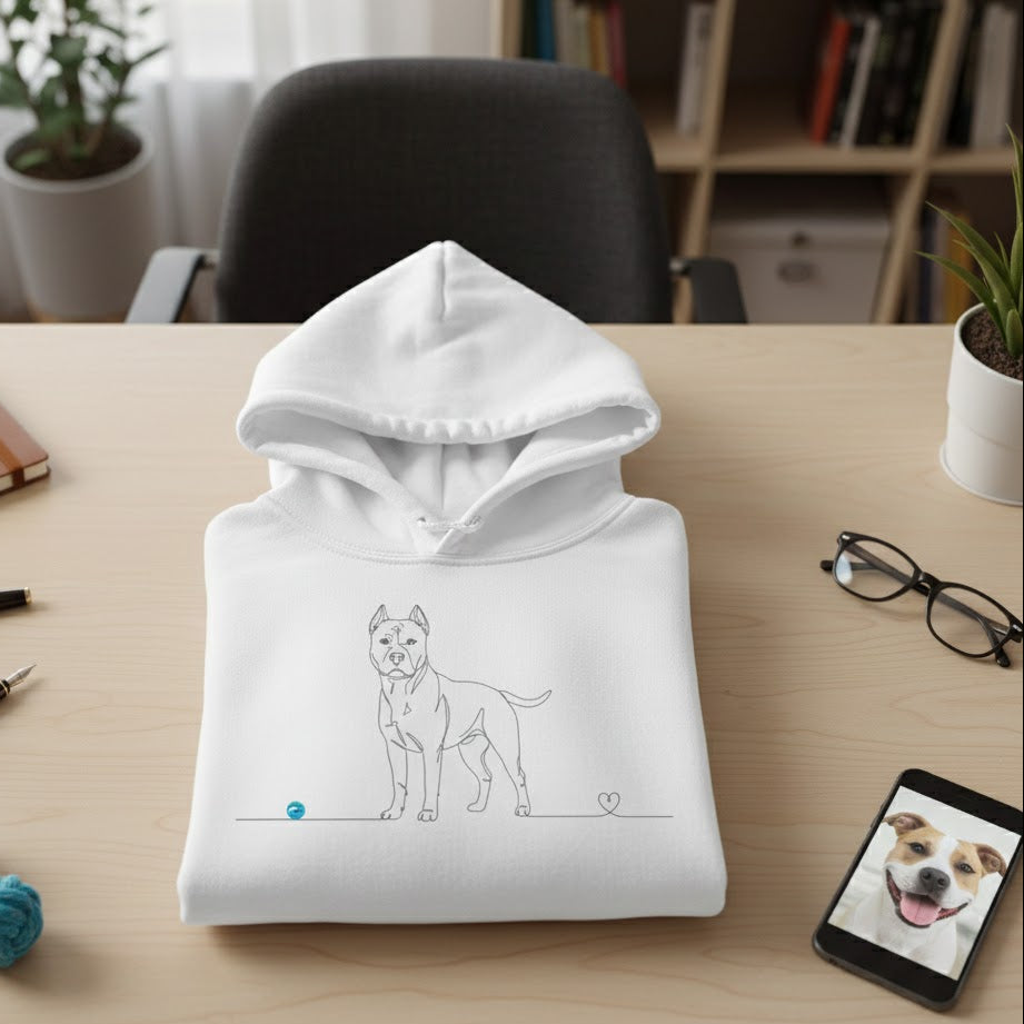 Felpa Unisex con Cappuccio - Pitbull e cuore - Line Art