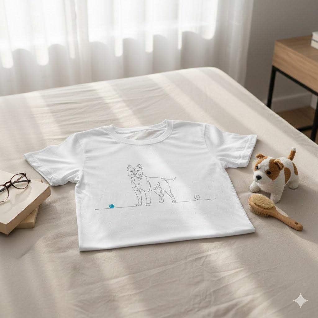 T-Shirt Unisex cotone biologico - Pitbull e cuore - Line Art