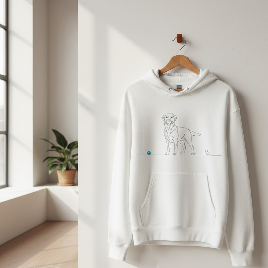 Felpa Unisex con Cappuccio -Labrador e cuore - Line Art
