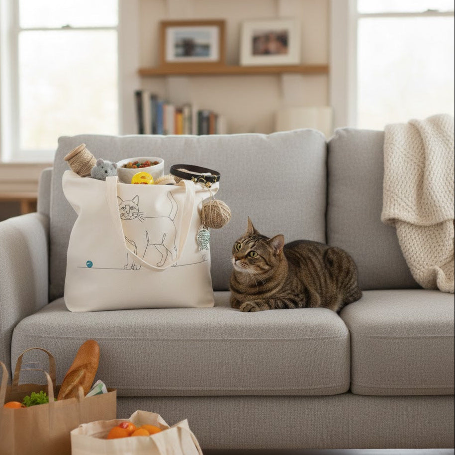 Borsa eco-friendly-  Gatto a pelo corto e cuore - Line Art