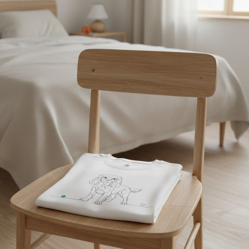 T-Shirt Unisex cotone biologioco- Cavalier King Charles - Line Art