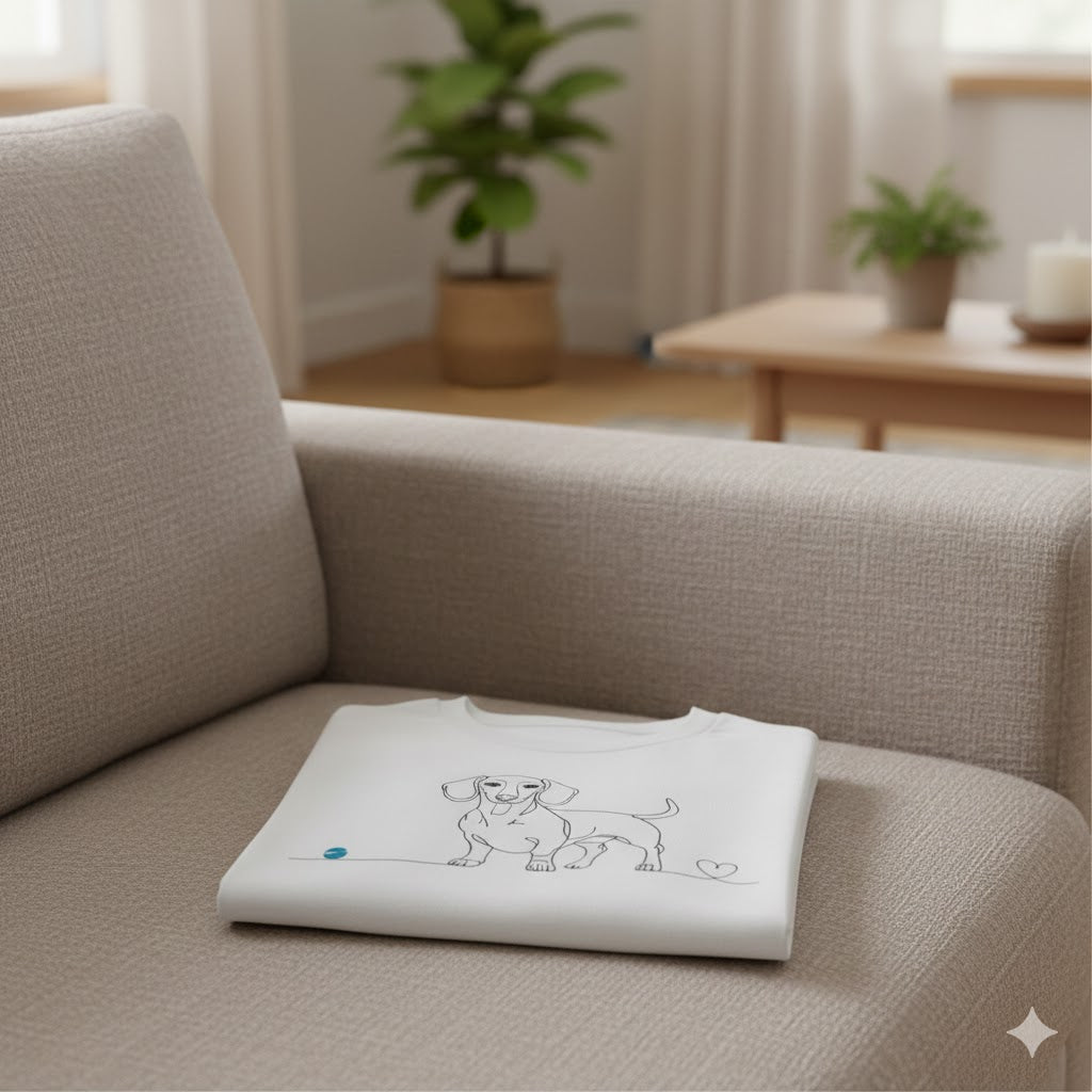 T-Shirt Unisex cotone biologico - Bassotto e cuore - Line Art