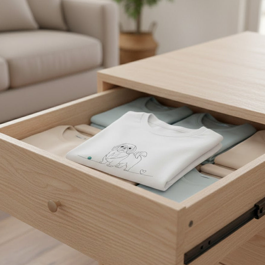 T-Shirt Unisex cotone biologioco - Pechinese e cuore - Line Art