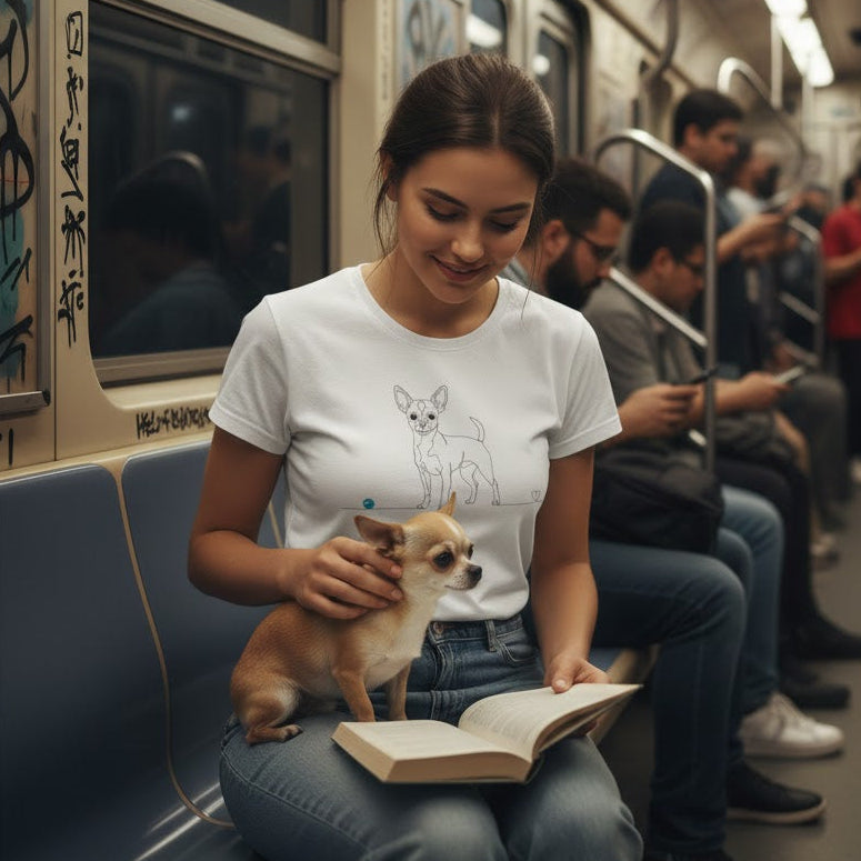 T-Shirt Unisex cotone Biologico - Chihuahua e cuore - Line Art