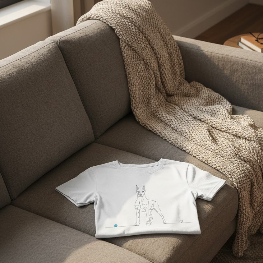 T-Shirt Unisex cotone biologico - Dobermann e cuore - Line Art