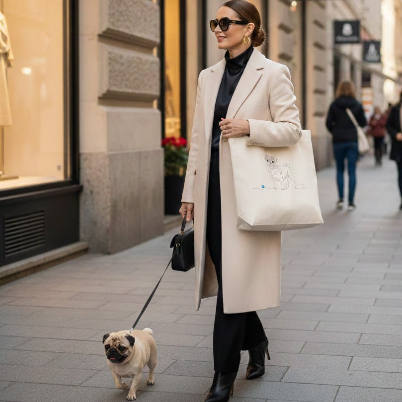 Borsa in cotone eco-friendly - Carlino e cuore - Line Art