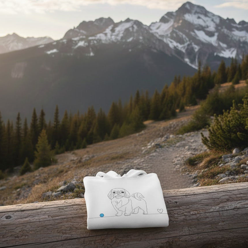 Felpa Unisex con Cappuccio - Pechinese e cuore - Line Art