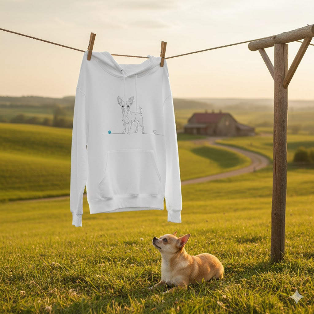 Felpa Unisex con Cappuccio - Chihuahua e cuore - Line Art