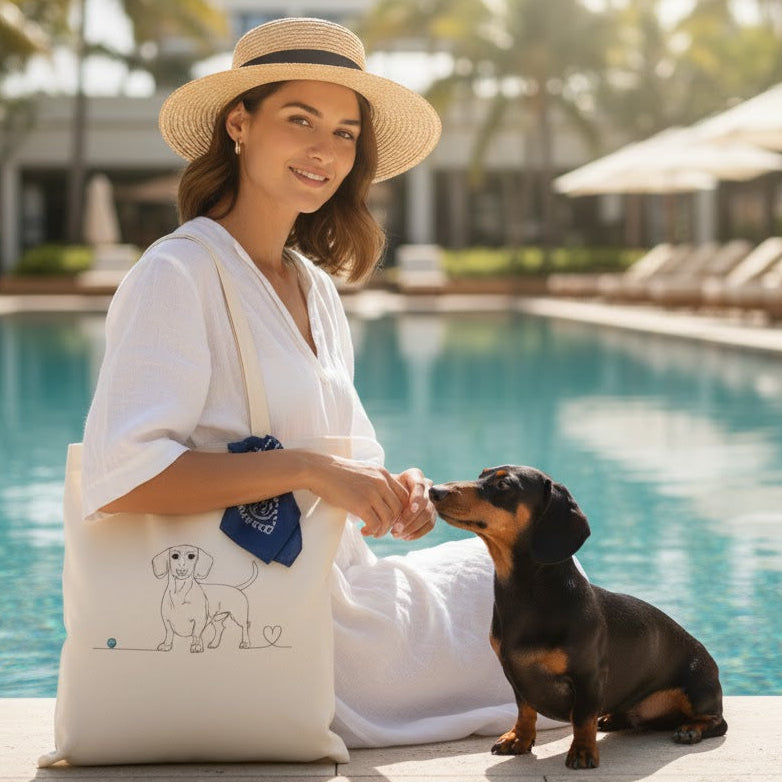 Borsa borsa tote in cotone Eco-Friendly - Bassotto e cuore - Line Art