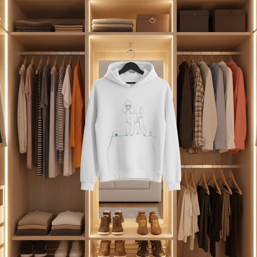 Felpa Unisex con Cappuccio - Barboncino e cuore - Line Art