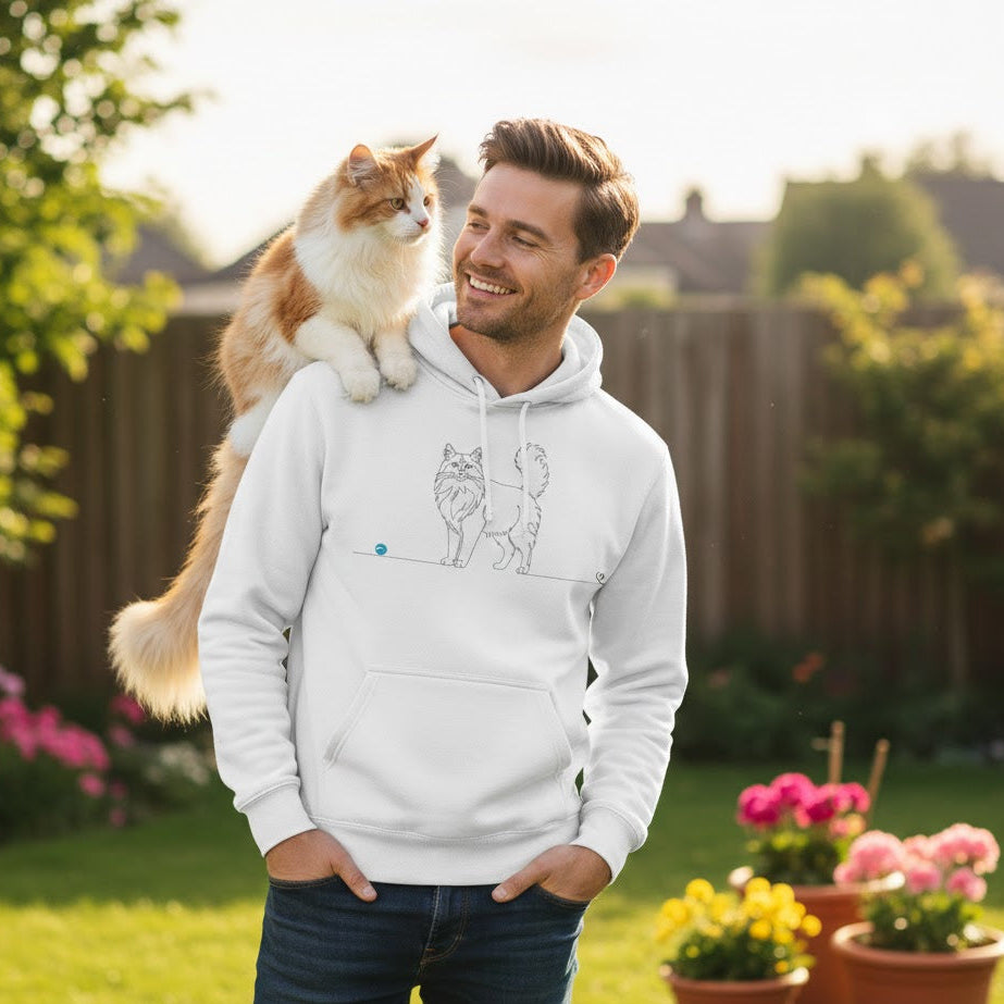 felpa con cappuccio con gatto a pelo lungo