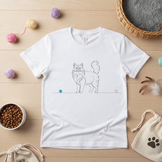 t-shirt con gatto a pelo lungo line art