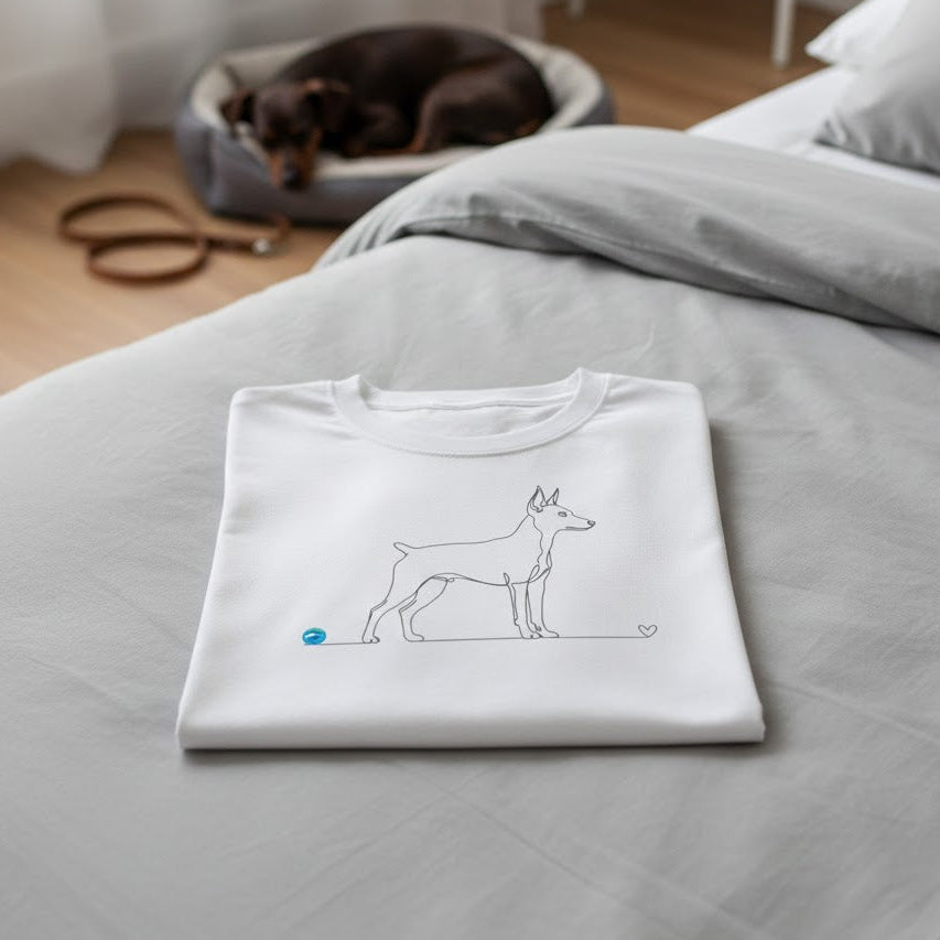 T-Shirt Unisex cotone biologico - Pinscher e cuore - Line Art