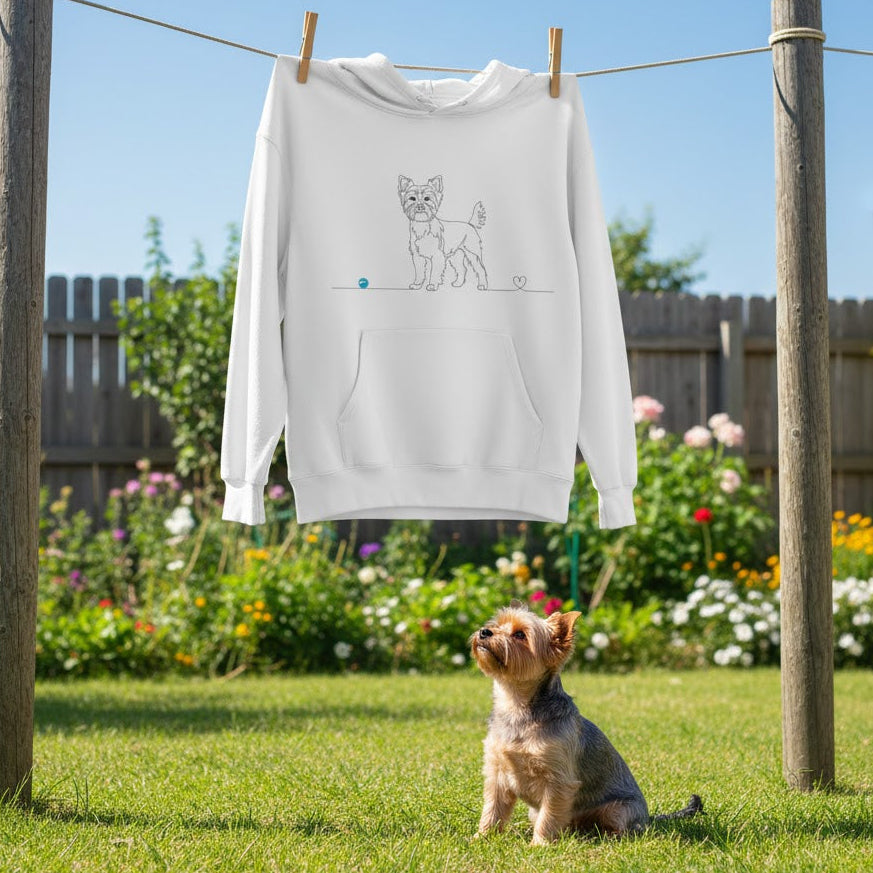Felpa Unisex con Cappuccio - Yorkshire Terrier e cuore - Line Art
