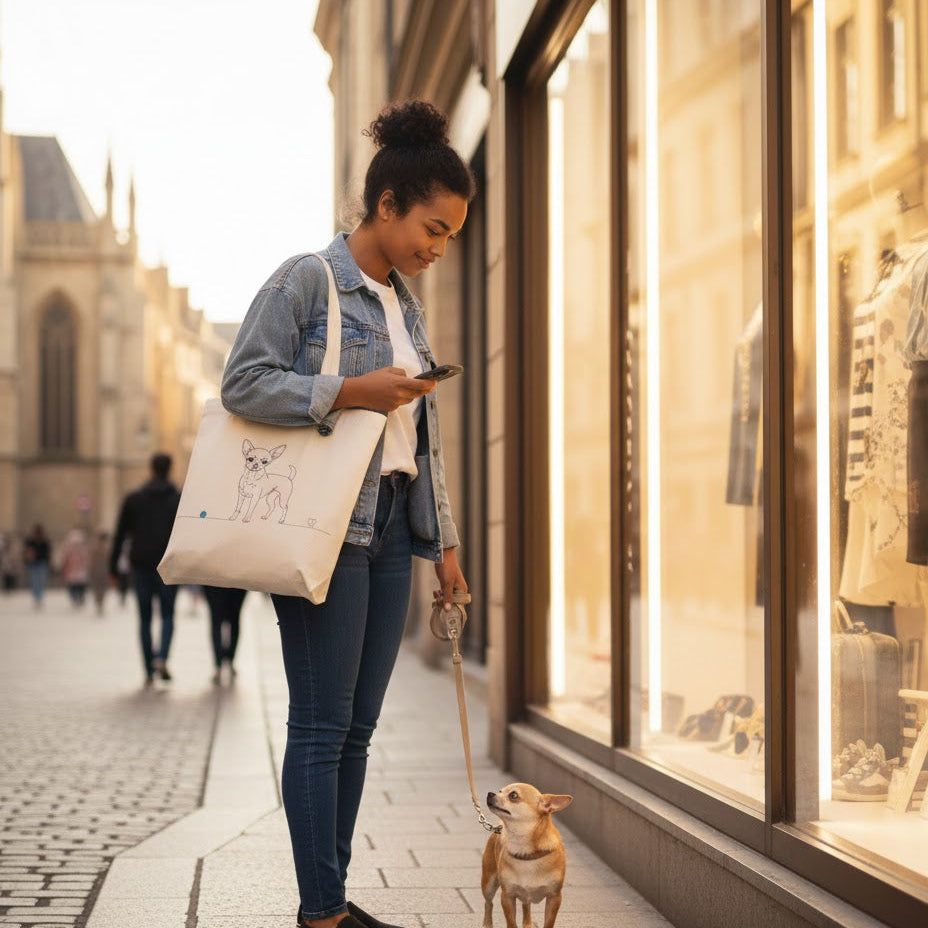 Borsa in cotone eco-friendly - Chihuahua e cuore - Line Art