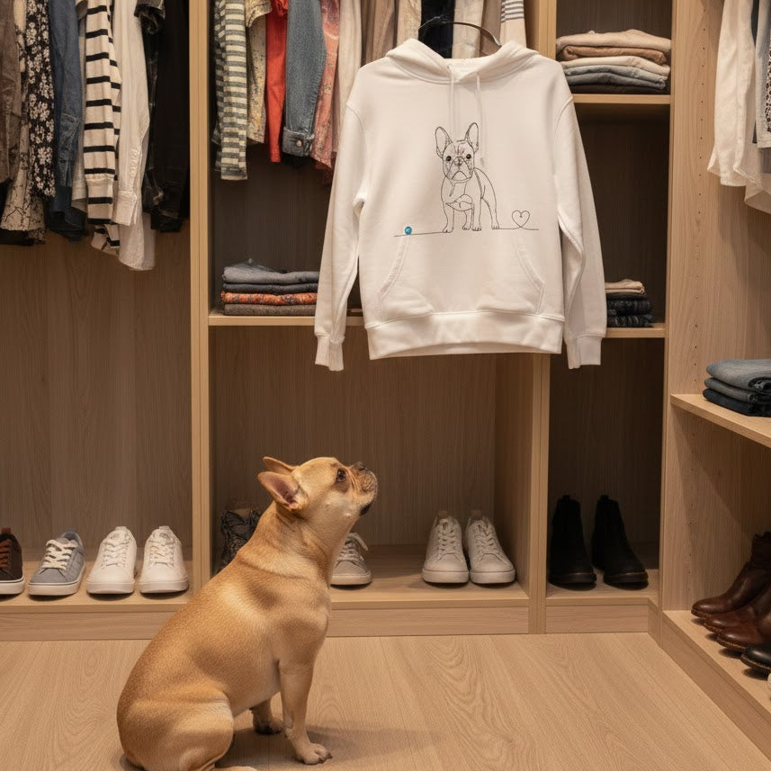Felpa Unisex con Cappuccio - Bulldog Francese - Line Art