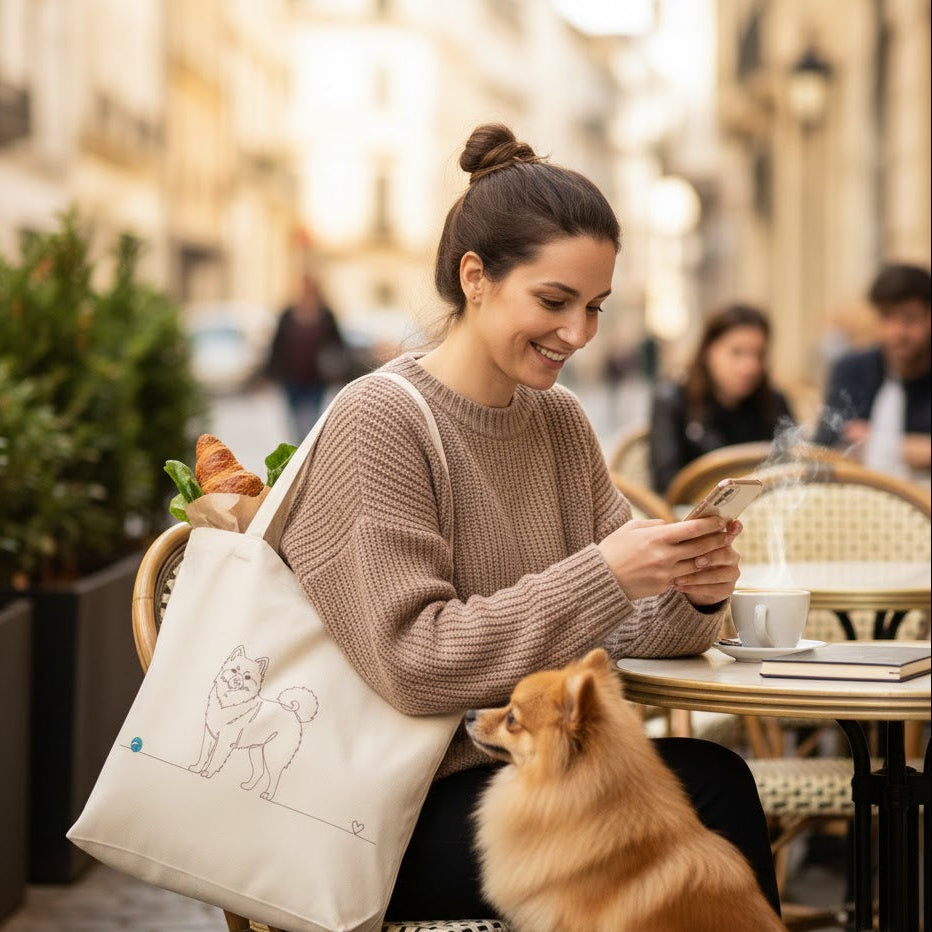 Borsa cotone eco-friendly - Spitz di Pomerania - Line Art