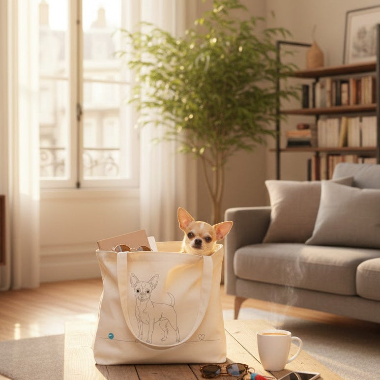 Borsa in cotone eco-friendly - Chihuahua e cuore - Line Art