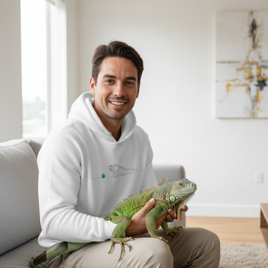 Felpa Unisex con Cappuccio - Iguana e cuore - Line Art