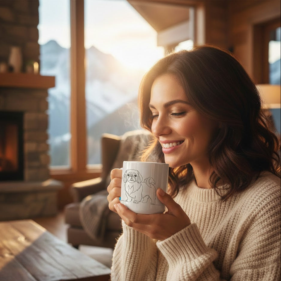 Tazza Pechinese e cuore - Line Art