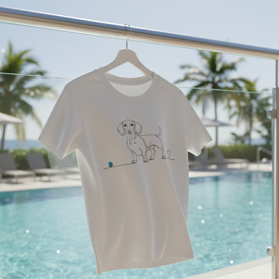 T-Shirt Unisex cotone biologico - Bassotto e cuore - Line Art