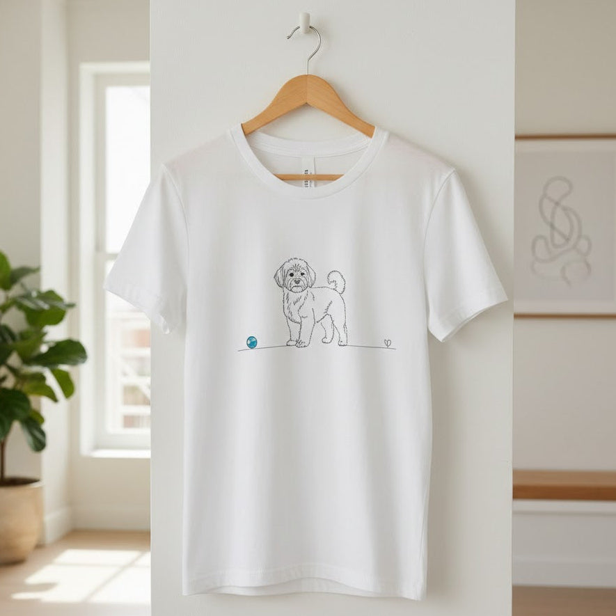 T-Shirt Unisex cotone biologico- Maltipoo e cuore - Line Art