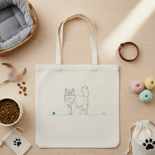 borsa con gatto a pelo lungo line art